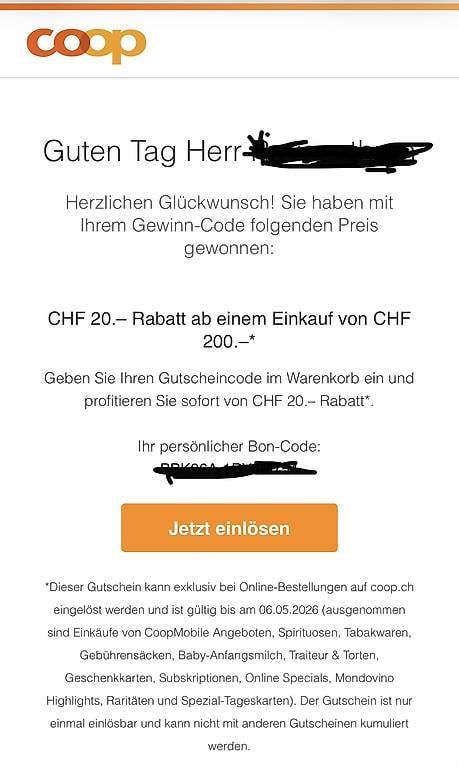 Buoni: Coop 20CHF Gutschein  – Usato da Fällanden venduto da fai_n5tr