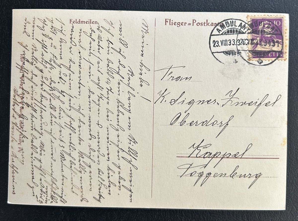 Cartoline postali: Fliegerpostkarte Feldmeilen  – Usato da Horw venduto da Tellbub 1