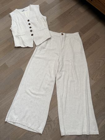 Damen Set Weste und Hose Baumwolle beige Grösse M
