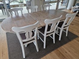 Esstisch, Massivholz, 160 bis 260cm, inkl. 6 Stühle