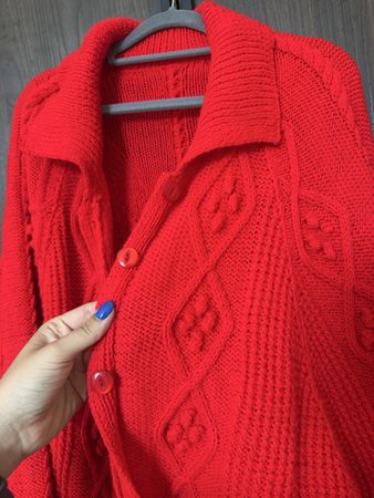 Bright red handknitted cardigan (M/L)
