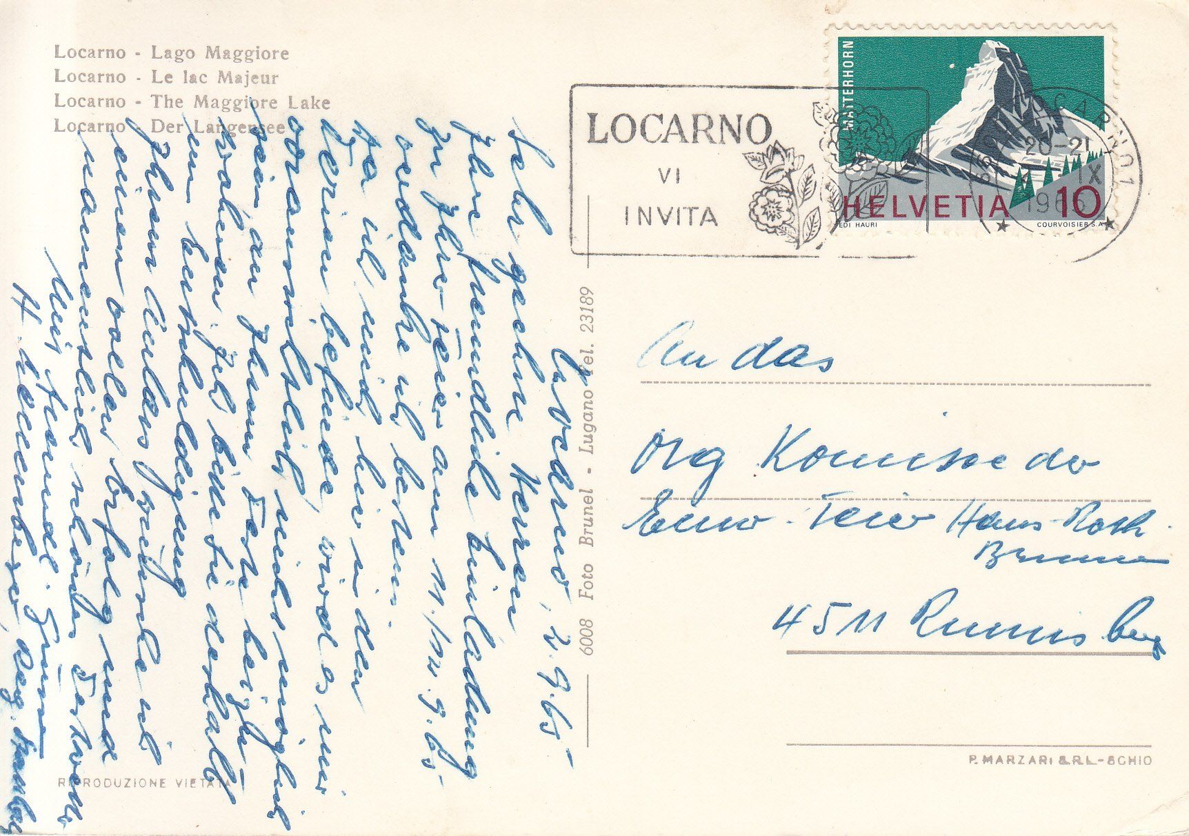 Cartoline postali: Locarno 1965 – Usato da Bürglen TG venduto da StampGraf 1