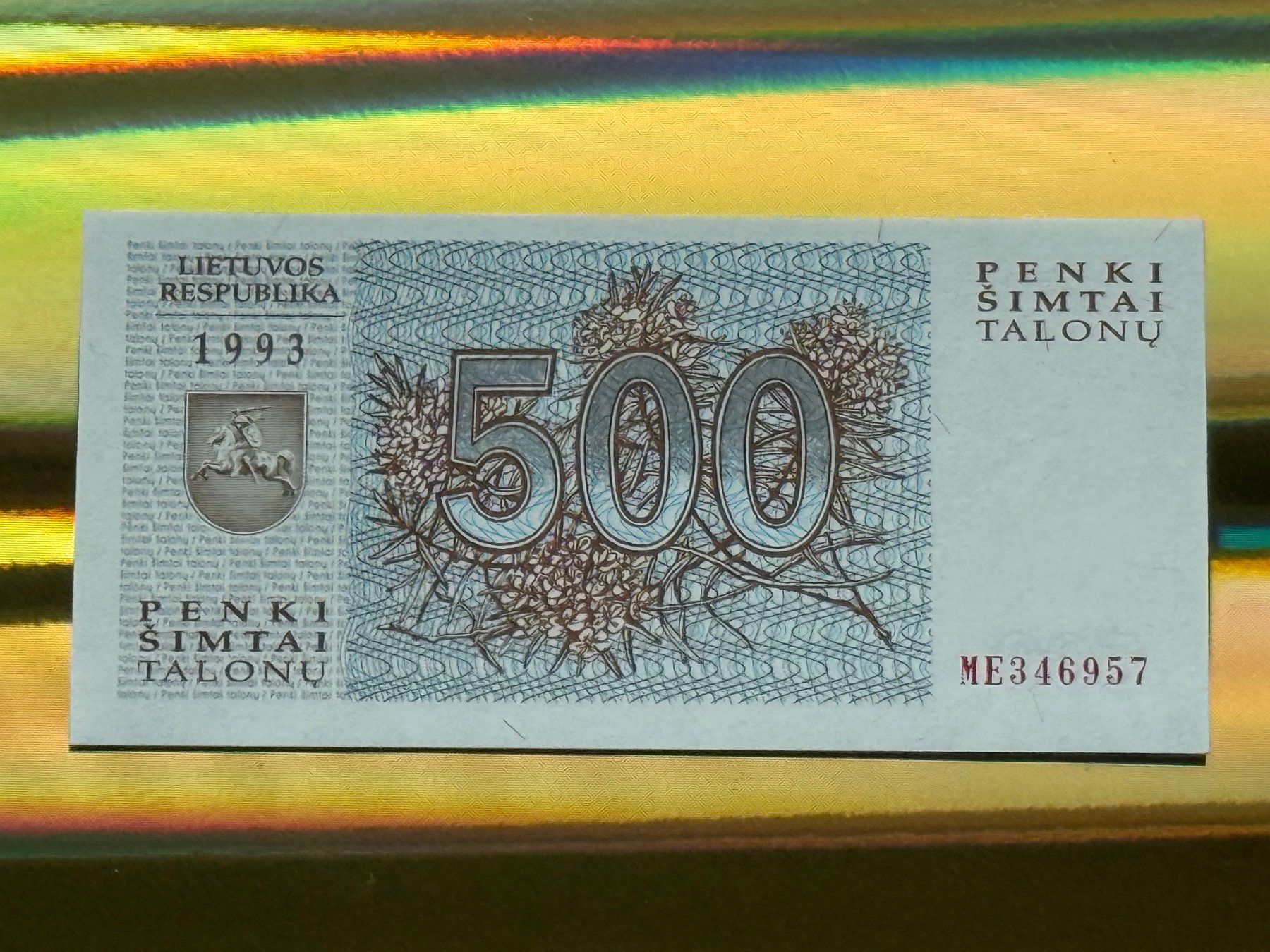 Banconote: Litauen 1993 - 500 Talonu - Wolf - UNC – Nuovo e nell'imballaggio originale da Pfäffikon SZ venduto da Sieben77 1