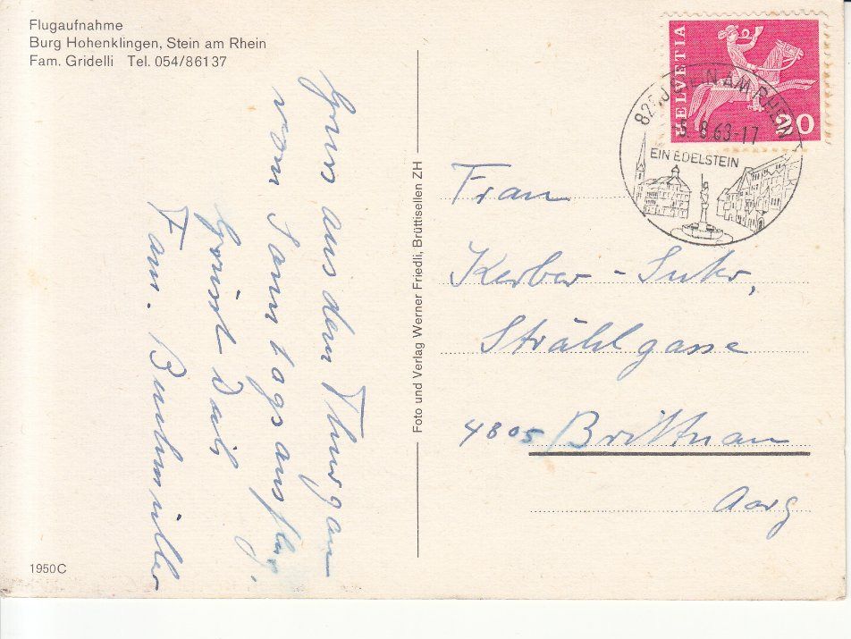 Cartoline postali: Hohenklingen 1963 – Usato da Bürglen TG venduto da StampGraf 1