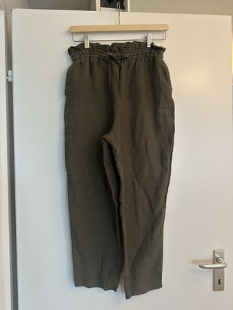Damen Leinenhose mit gekräuselter Taille Größe S olivgrün 