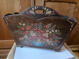 antiker Mid Century Zeitungsständer Holz bemalt