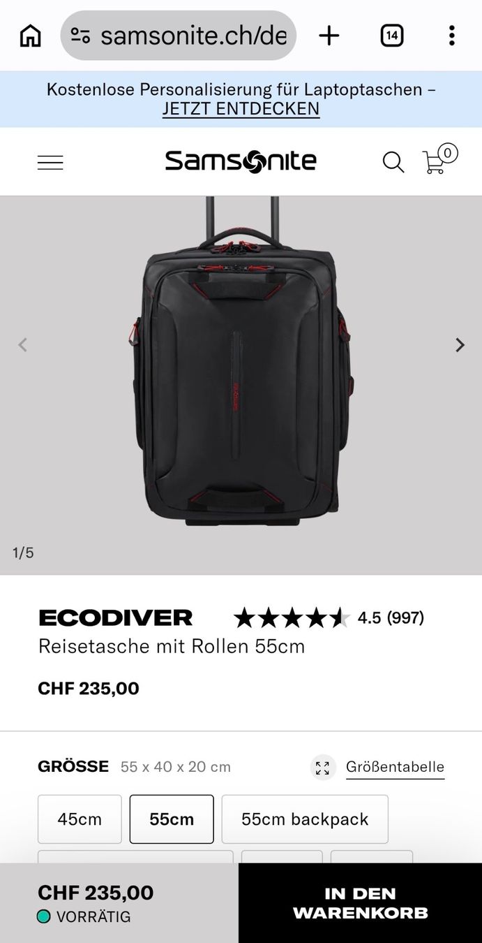 Altro in Aeronautica: Samsonite Ecodiver Reisetasche mit Rollen, 55cm – Usato da Zürich venduto da kirkfdjg