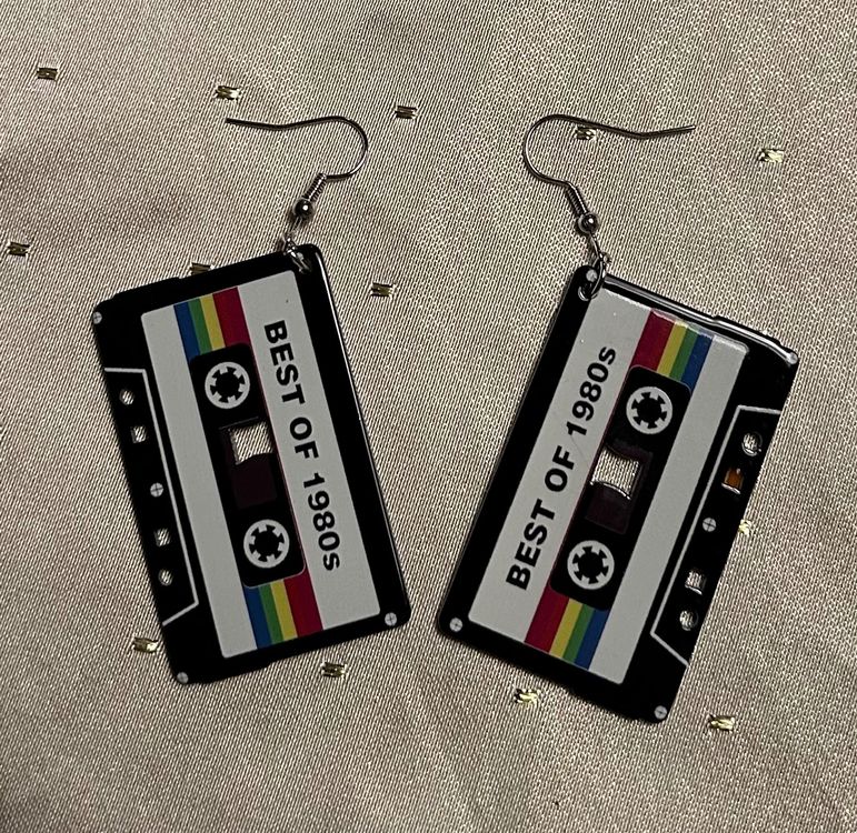 80er Jahre Neon Ohrringe - Retro Kassette Design Für Partys & Festivals