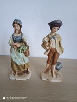 2 Porzellan Figuren Mädchen Junge Hund 