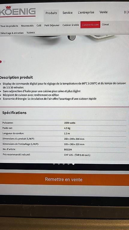 Elettrodomestici da cucina: Friteuse Koenig à air chaud – Usato da Mollens VS venduto da cha_wh9r 1