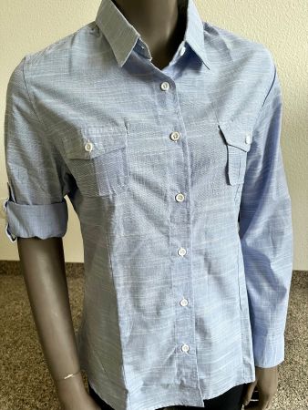 Damen Langarmhemd hell denimblau fein gemustert Gr.M/40 NEU!