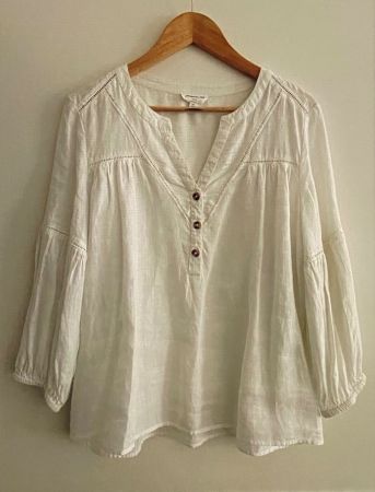 MAISON 123 Blouse blanche ajourée coton/lin 42 - portée 1x