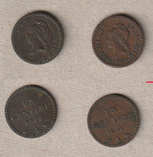 Tutti le monete: Frankreich, 1 Centime 1849 A und 1851 A – Usato da Allschwil venduto da Coinfreak