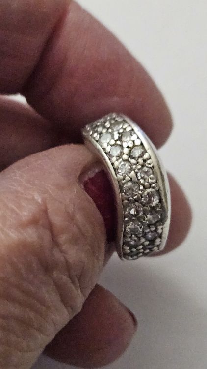 Bague En Argent Massif Sertie De Brillants - Taille 54.5 - Bijou Occasion Très Joli - Sans Manque De Pierres