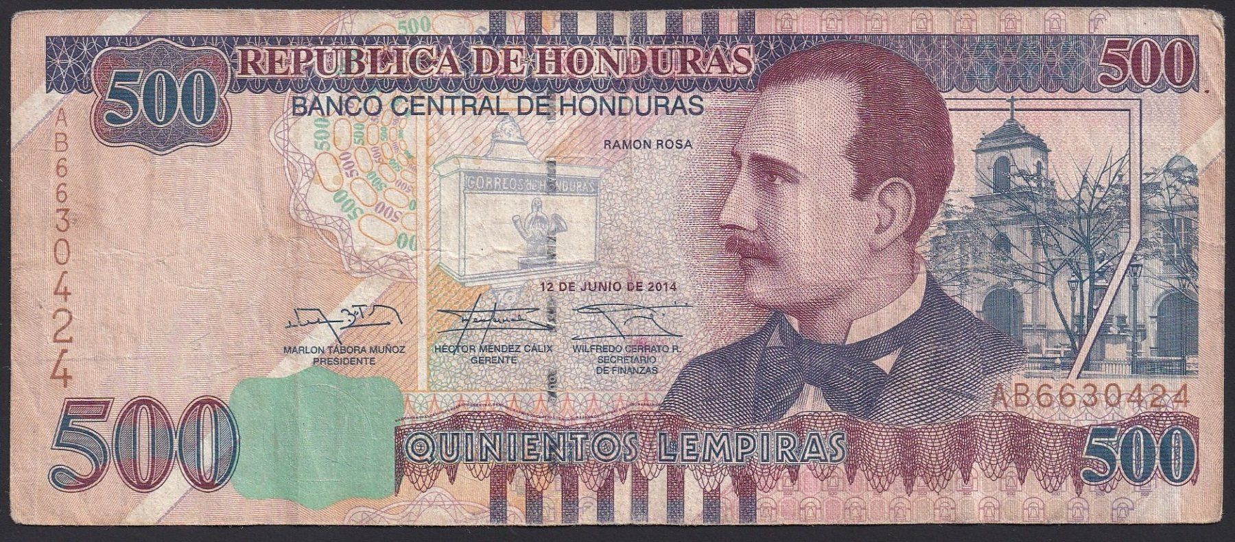 Banknoten: Honduras 500 Lempiras 2014 – Gebraucht aus Brugg AG von banknoten_muesli