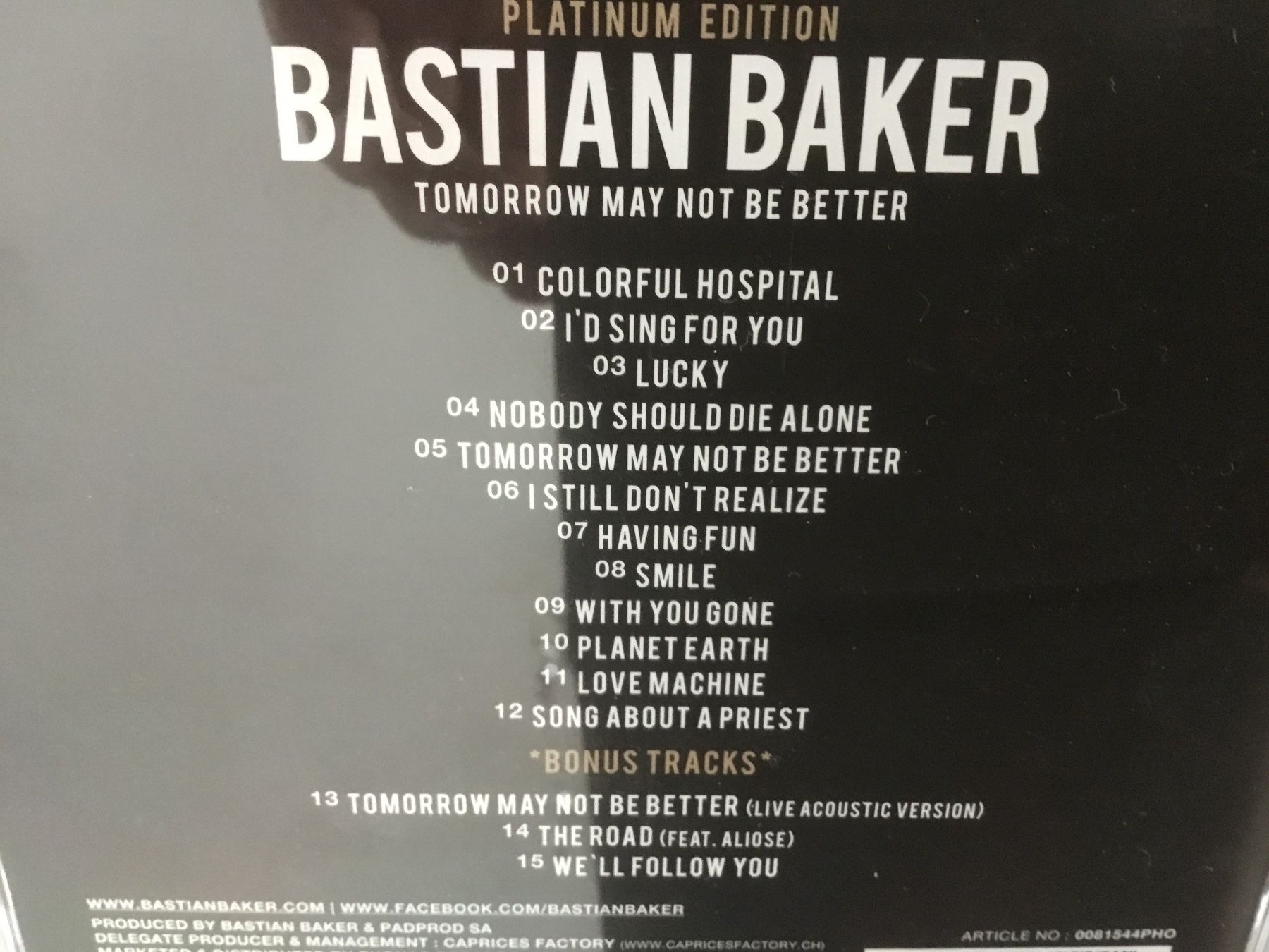 CD: Bastian Baker - Tomorrow May Not Be Better CD -  s – Usato da Thierachern venduto da sweden08 1