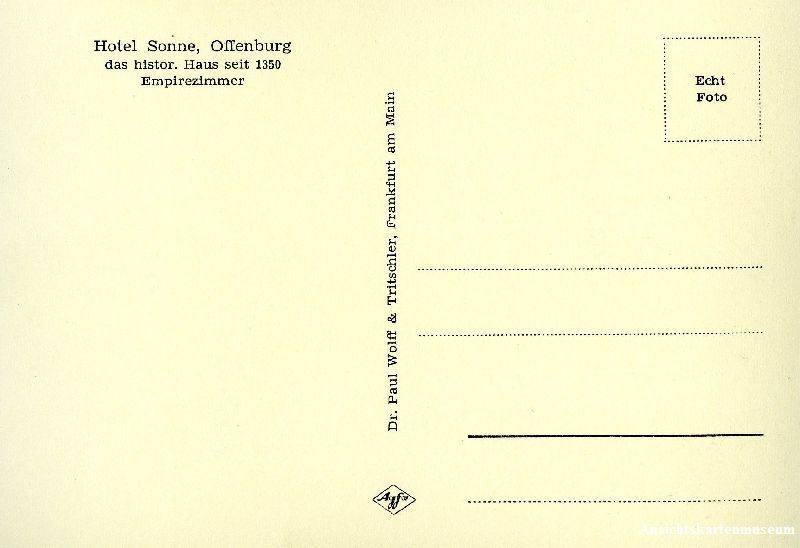 Cartoline postali: Offenburg - Hotel Sonne Emirezimmer – Usato da Emmenbrücke venduto da teestube 1