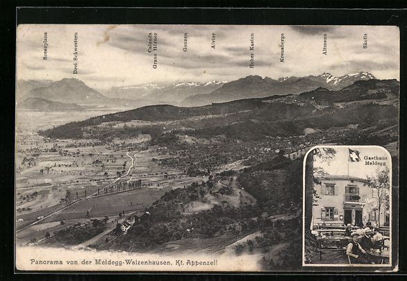 Cartoline postali: Walzenhausen, Gasthaus Meldegg, Panorama – Usato da Berlin venduto da bartko-reher