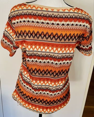 Retro Sommer Strick Top, Grösse S/M, orange-braun gemustert