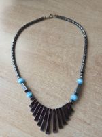 Poliertes Hämatitstein Collier mit Katzenaugen Perlen 42cm