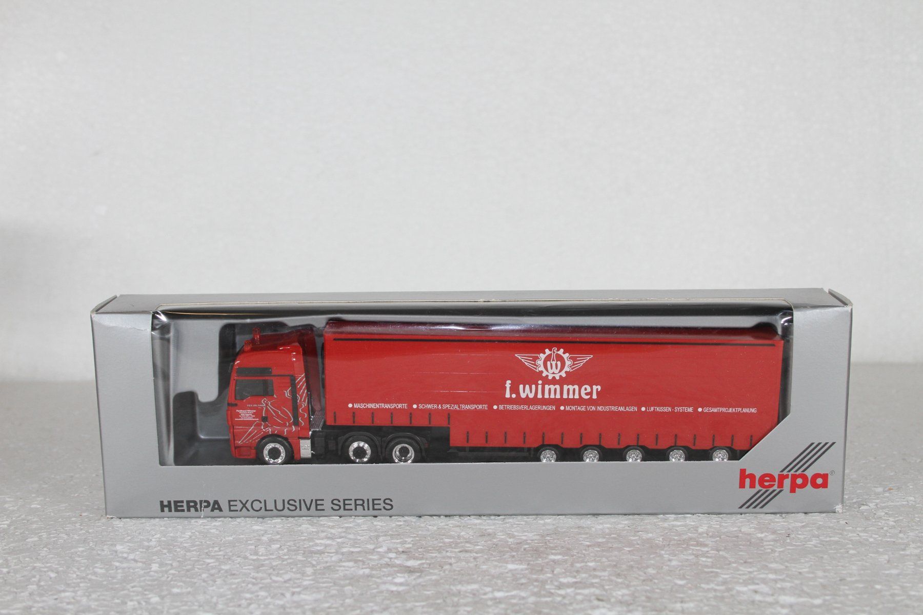 Herpa Modellini d'auto: Herpa MAN Sattelzug Schwerlastzug Wimmer – Usato da Triesen venduto da gleis8