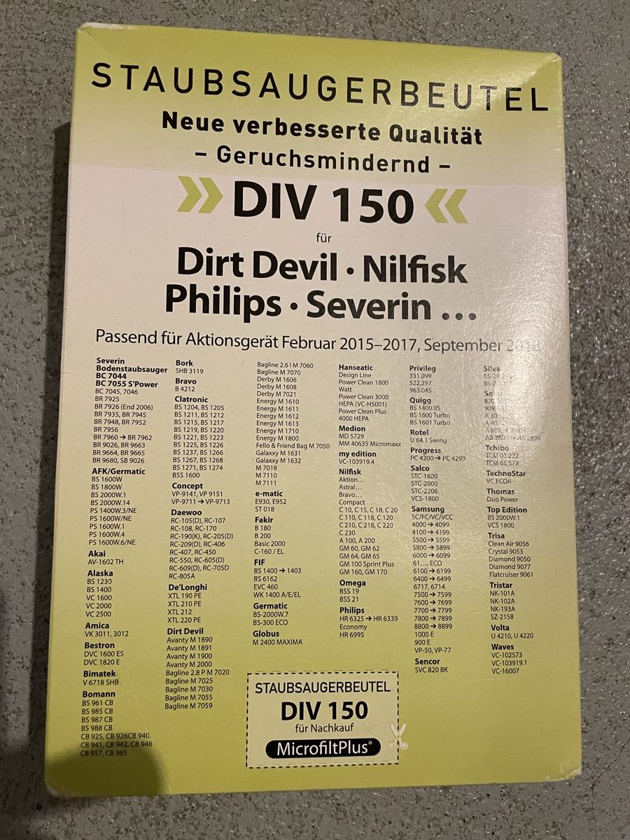 Aspirapolveri & Accessori: 2 pack Staubsaugerbeutel DIV 150 - Neu, Originalverpackt! – Usato da Winterthur venduto da Tiklo 1