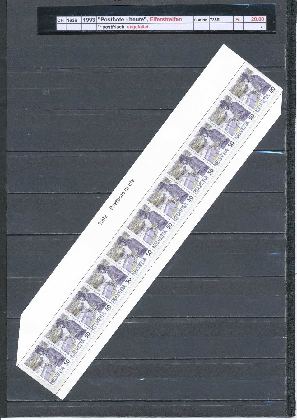 Tutti i francobolli: 1993 "Postbote"- Rollenmarke Elferstreifen, ** Postfrisch – Nuovo (secondo la descrizione) da Winterthur venduto da Zupogeru