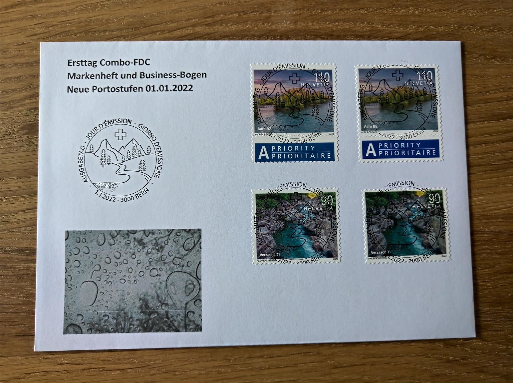 Tutti i francobolli: Combo FDC Flusslandschaften  Aare / Verzasca – Usato da Rickenbach SO venduto da Bytebull