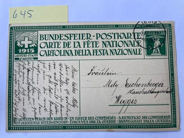 Cartoline postali: alte Postkarte Bundesfeier 1915 – Usato da Niederwil AG venduto da dahu75 1