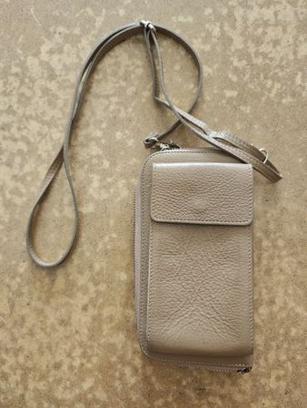 Handytasche/Portemonnaie mit Handyfach, Echtleder Beige
