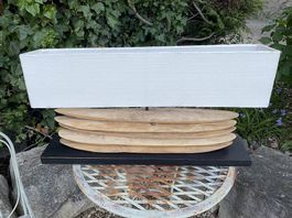 Lampe de table design, bois flotté et abat-jour blanc.