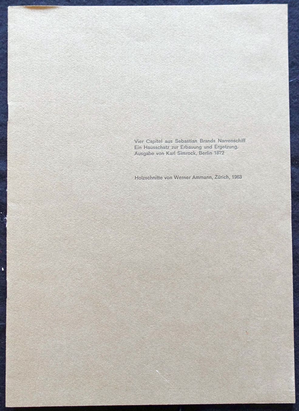 Libri: Narrenschiff: Holzschnitte von Werner Ammann, 1963 – Usato da Gutenswil venduto da Optico