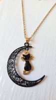 Mond & Katze Halskette mit Anhänger Goldfarben Herbst Gothic