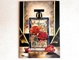 Original Acrylgemälde Parfümflakon Rosen Bild 50x70 cm