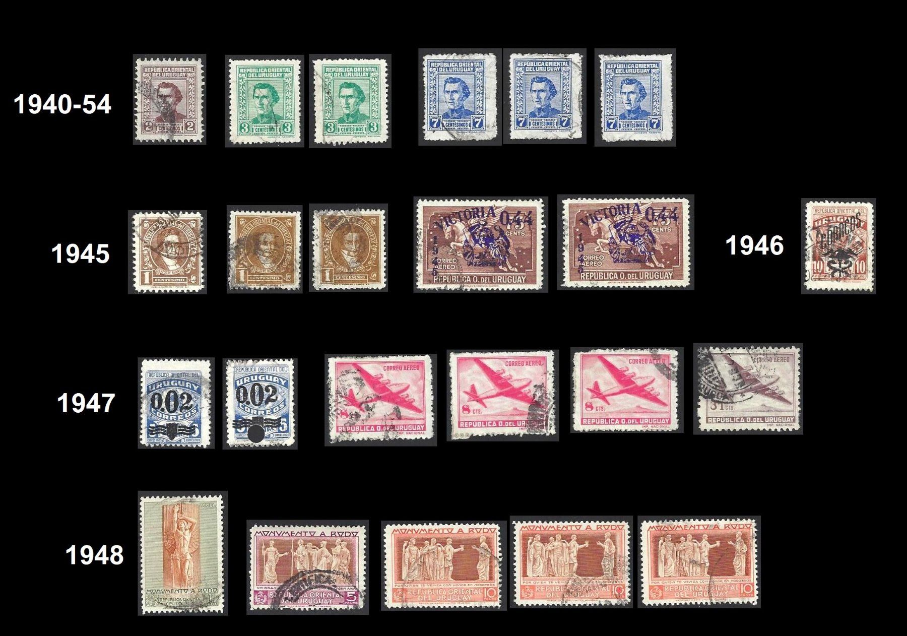 Alle Briefmarken: Uruguay 2 Luftpostbriefe + Briefmarken 1940 - 1952 – Gebraucht aus Baar von W47 1