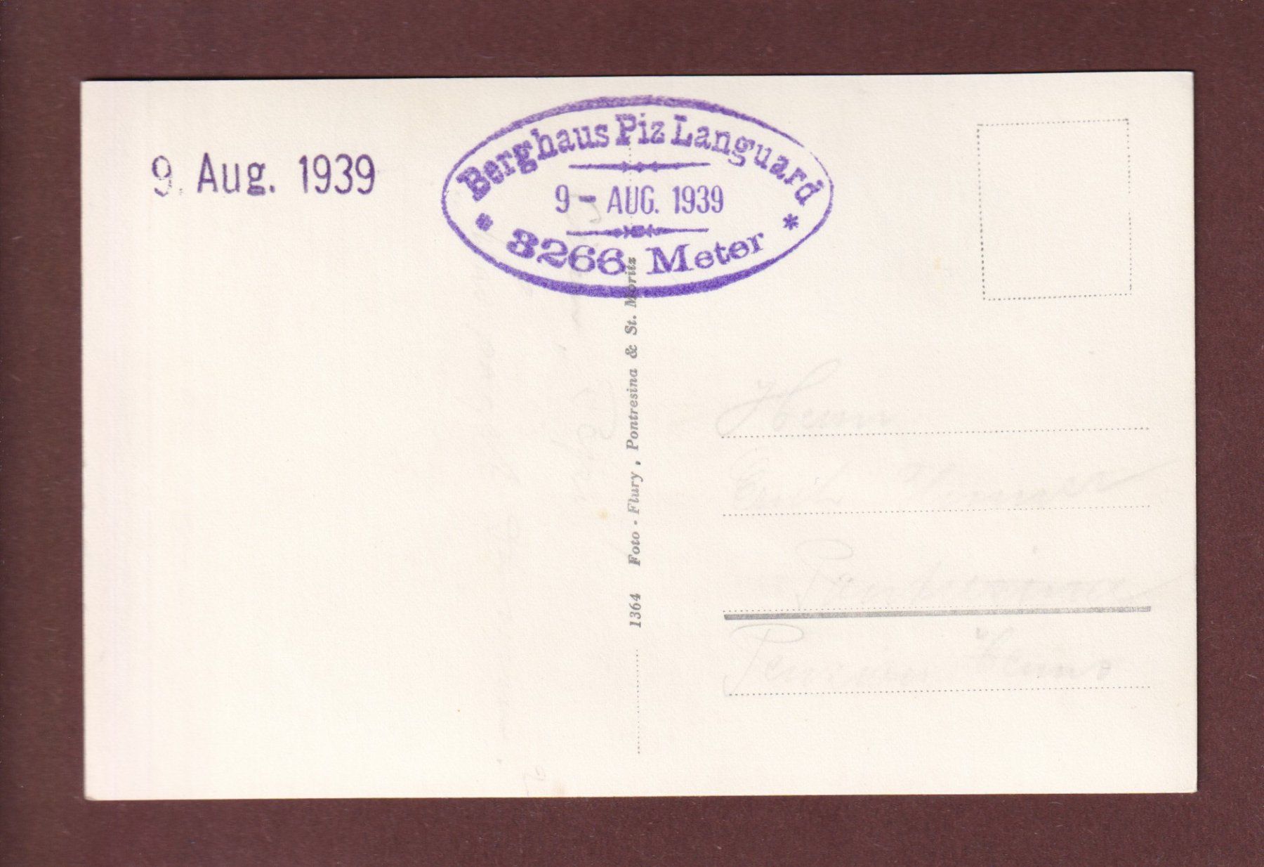 Ansichtskarten: PIZ LANGUARD - 1939 – Gebraucht aus Pully von nicecards-shop 1
