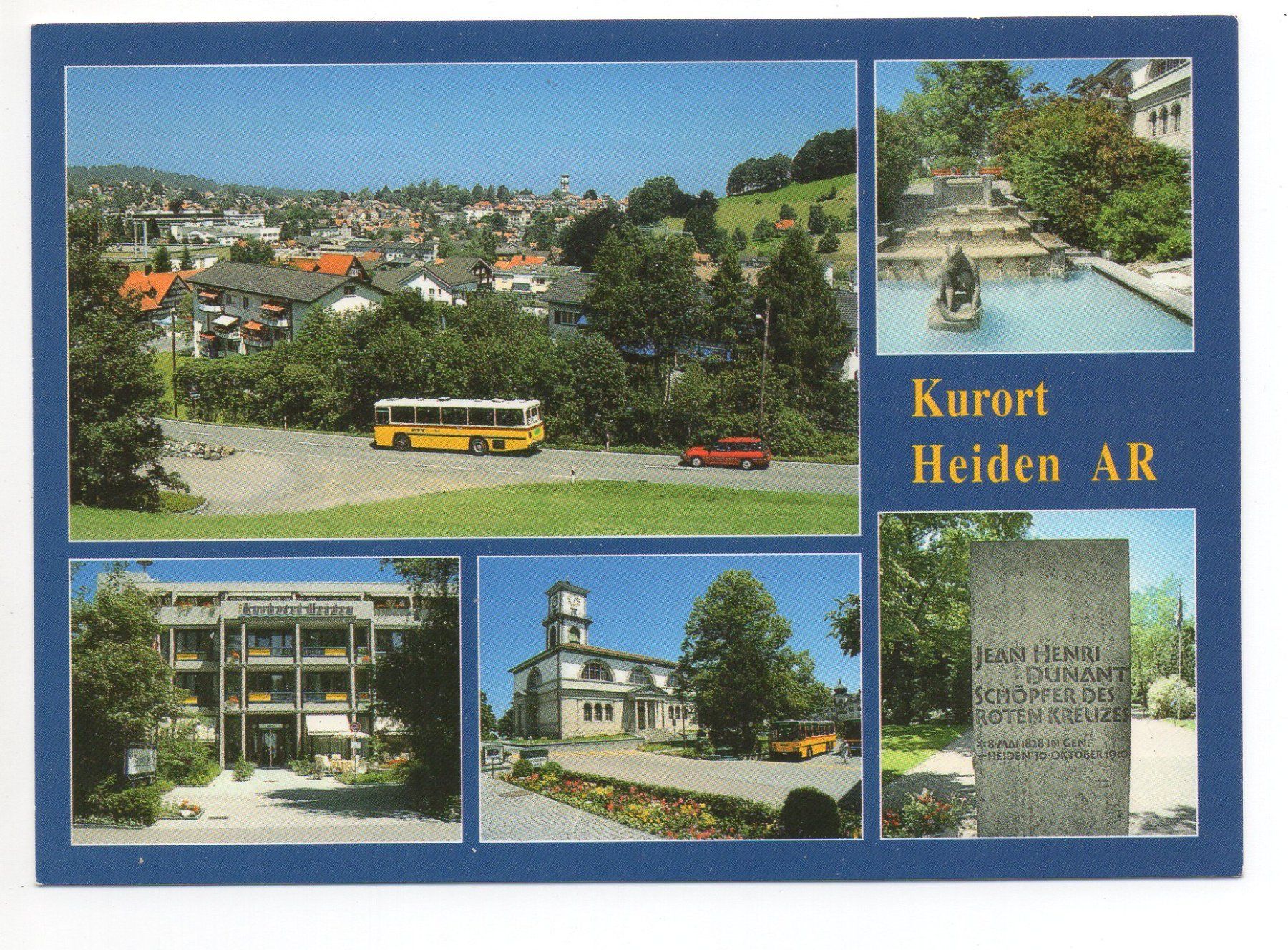 Cartoline postali: HEIDEN Kurhotel, Kirche, Gedenkstein, Auto, Postauto – Nuovo (secondo la descrizione) da Jona venduto da philajona