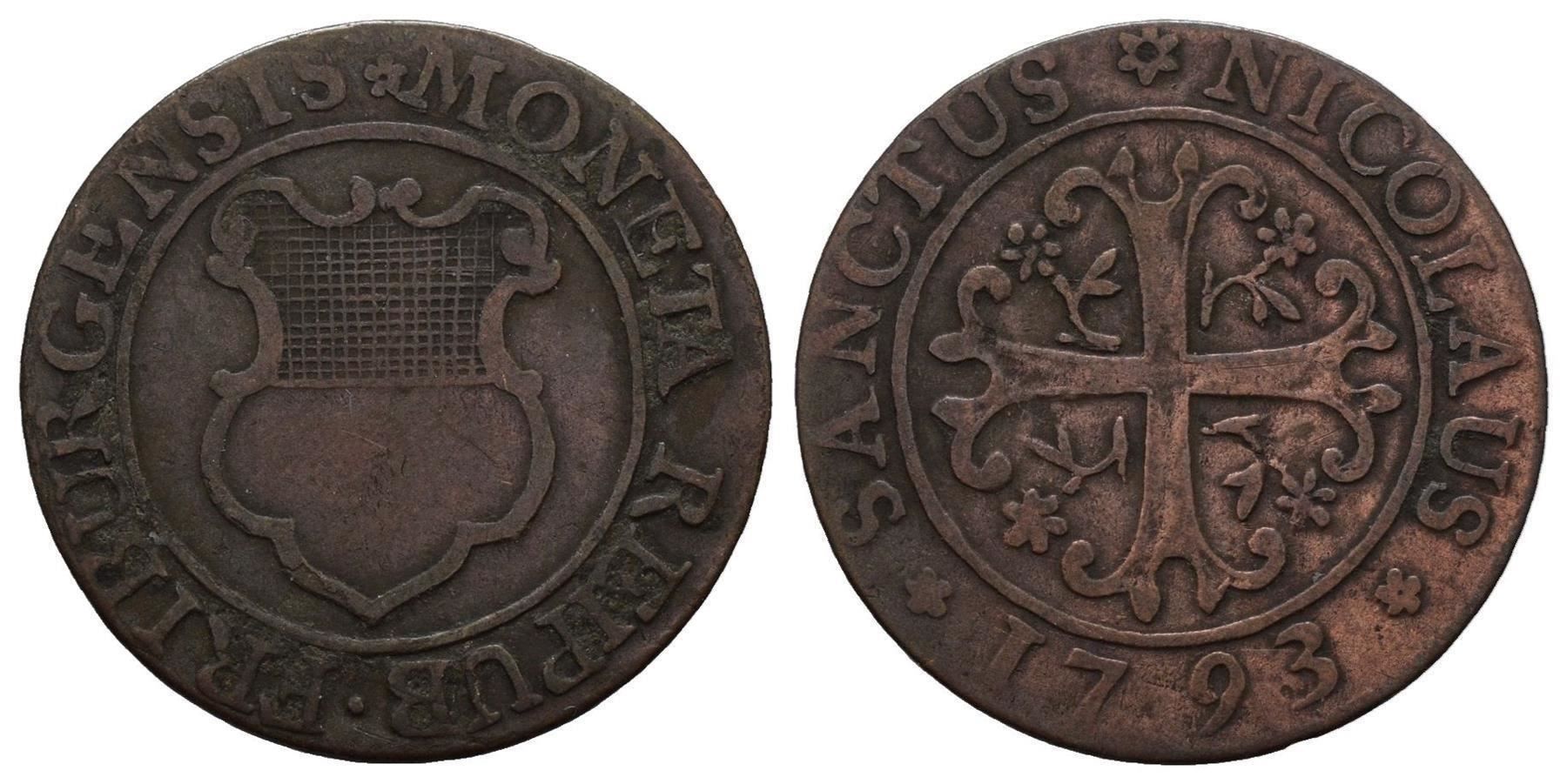 Tutti le monete: Freiburg  Halbbatzen 1793  /425/ – Usato da Trimbach venduto da Solothurn1