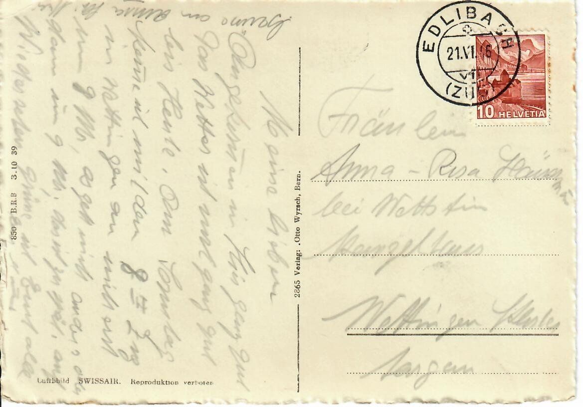 Cartoline postali: Bad Schönbrunn bei Zug  1946 – Usato da Hochdorf venduto da Ziegel-16 1