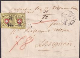 1853, 16II T.22+23 E-RU, Paar auf Brief Grosshöchstetten +AT