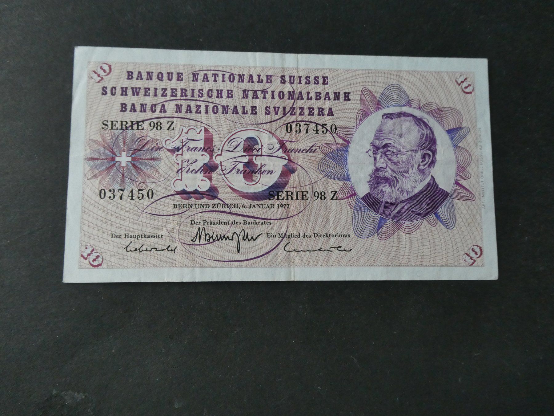 Banknoten: Schweiz 1977, 10 Franken – Gebraucht aus Hinterforst von rohusri