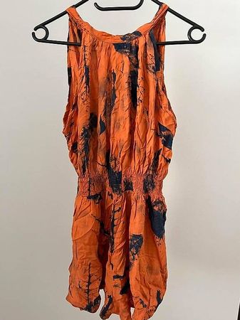 Sommer-Jumpsuit Gr.S, leicht & angenehm, orange-blau, TOP