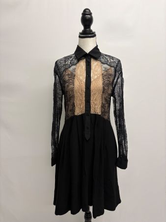 Sandro Spitzenkleid Kleid Spitze schwarz 38 Langarm