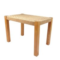 Vintage Hocker Holz geflochtener Sitzfläche Mid Century
