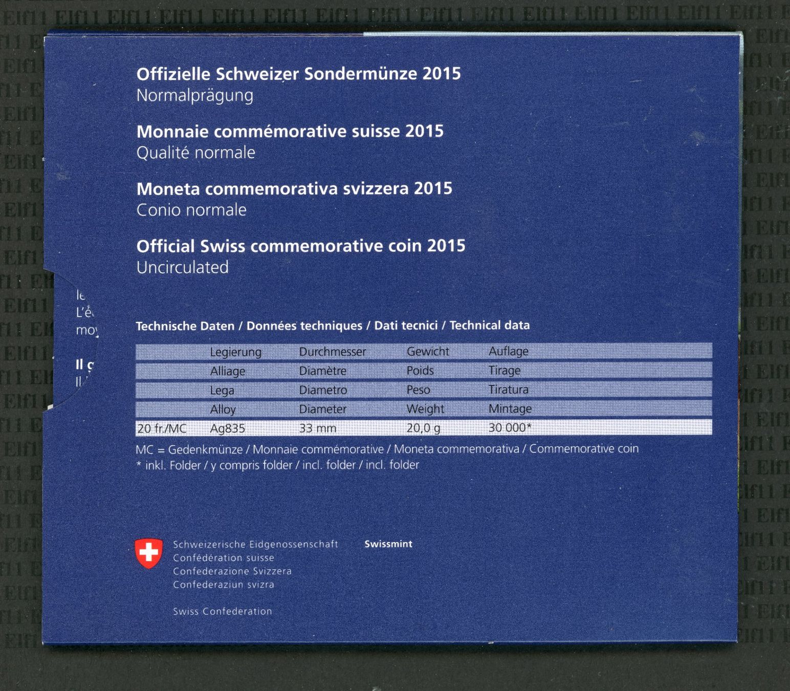 Tutti le monete: CHF__20.00 2015 Hornussen im Folder stgl 20 Franken – Nuovo e nell'imballaggio originale da Widnau venduto da Elf11 1