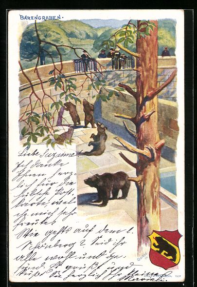 Cartoline postali: Lithographie Besucher am Bärengraben – Usato da Berlin venduto da bartko-reher