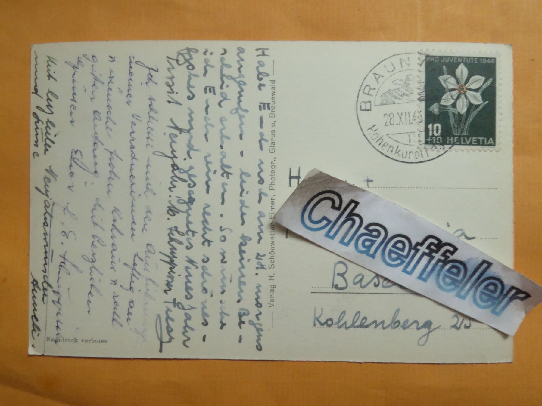 Cartes postales: 1946  1748 Braunwald – D'occasion à Zürich par Chaeffeler 1