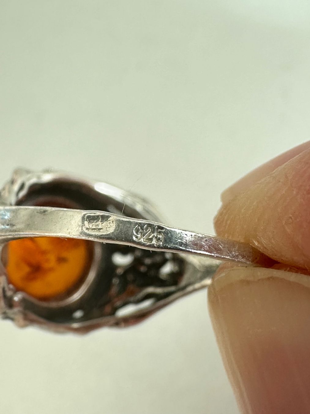 Anelli: Vintage 925 Silber Ring mit Bernstein: ca. 56-57 – Usato da Onex venduto da Antiqueshow 4