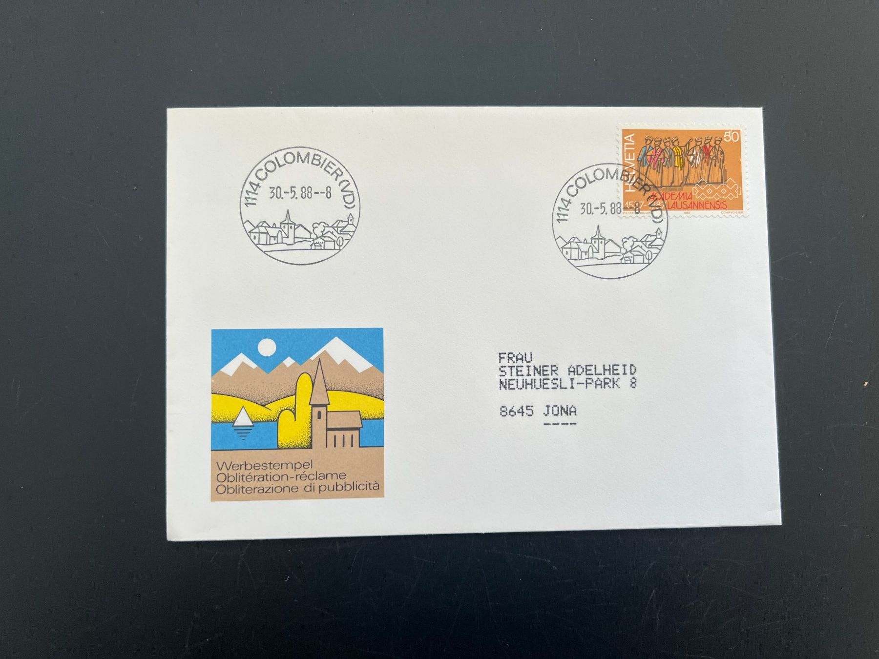Tutti i francobolli: Colombier Erstagbrief-Werbe-Stempel  (M940) – Usato da Hinwil venduto da Sidi4