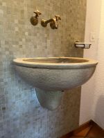 Keramik Lavabo mit Armatur, Spiegel und Seifenschale Vintage